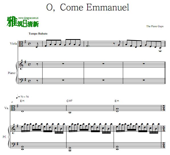 上帝与我们同在 O,Come Emmanuel中提琴钢琴二重奏谱