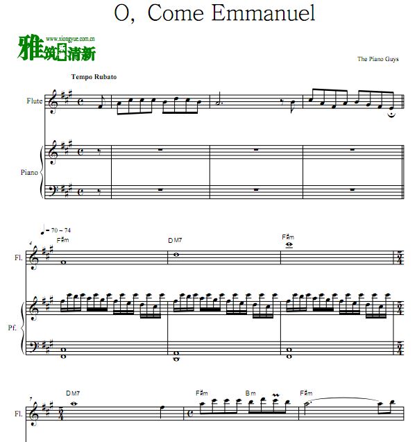 O,Come Emmanuel 上帝与我们同在长笛钢琴二重奏谱
