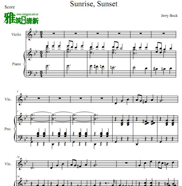 屋顶上的小提琴手 Sunrise, Sunset 小提琴钢琴二重奏谱