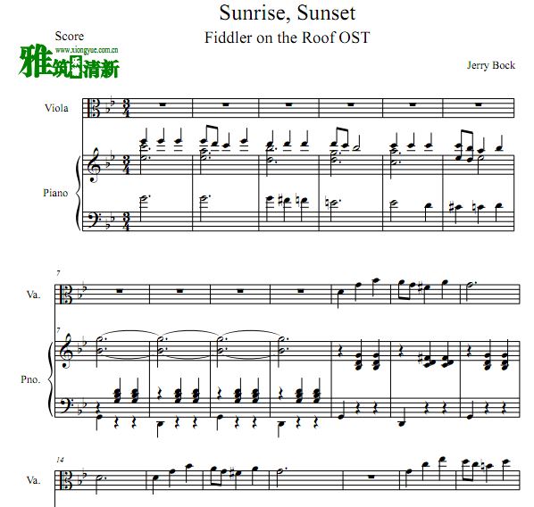 屋顶上的小提琴手 Sunrise, Sunset中提琴钢琴二重奏谱