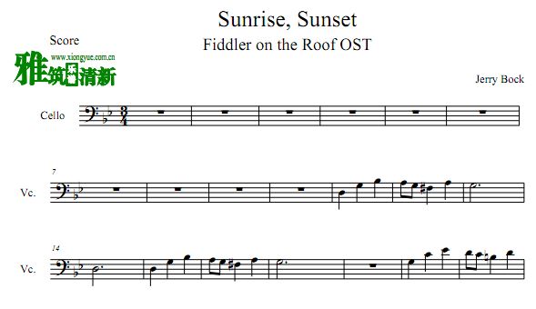Sunrise, Sunset 屋顶上的小提琴手 大提琴谱