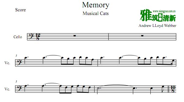 音乐剧猫Cat - Memory C调大提琴谱 