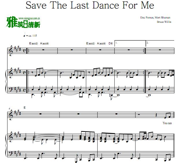 Bruce Willis - Save The Last Dance For Me伴奏钢琴谱 歌谱