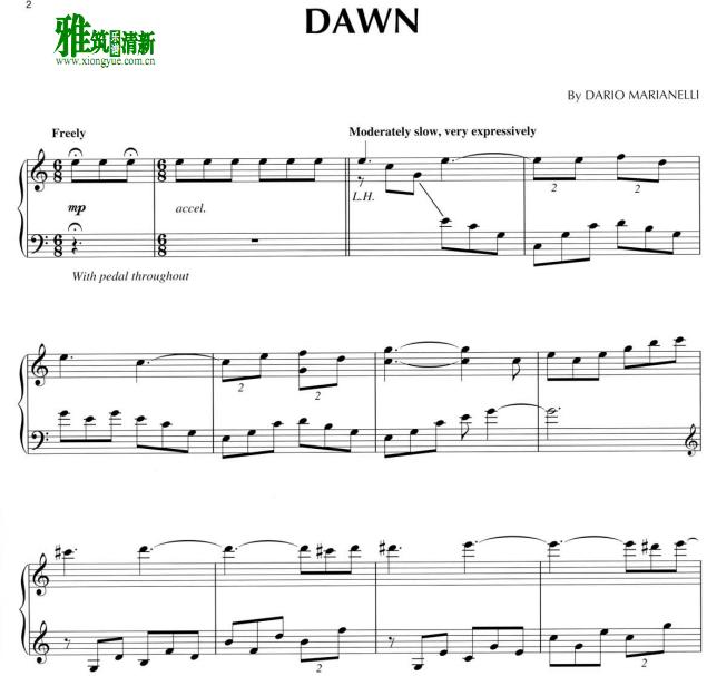傲慢与偏见 - Pride and Prejudice - Dawn钢琴谱