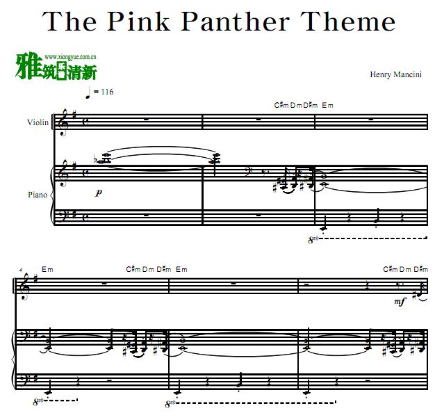 粉红豹主题曲The Pink Panther Theme小提琴钢琴二重奏谱