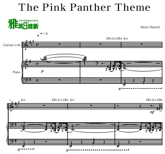 粉红豹主题曲The Pink Panther Theme 单簧管钢琴合奏谱