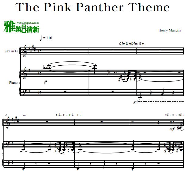 The Pink Panther Theme 粉红豹主题曲萨克斯钢琴伴奏谱