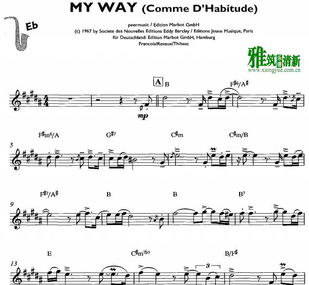 my way 降E萨克斯谱