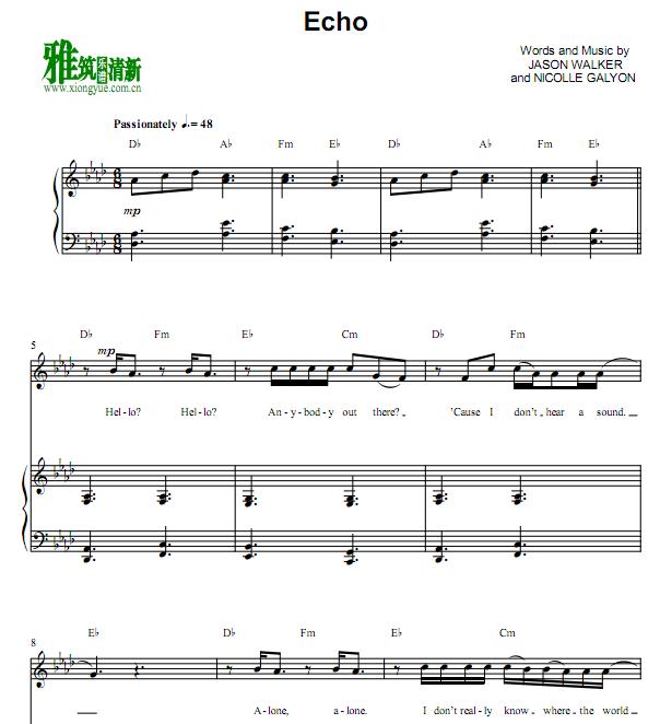 Jason Walker - Echo钢琴伴奏谱