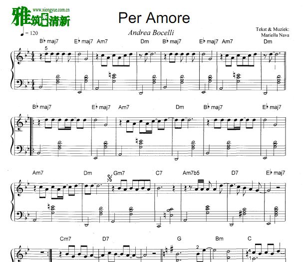 Andrea Bocelli - Per Amore钢琴谱