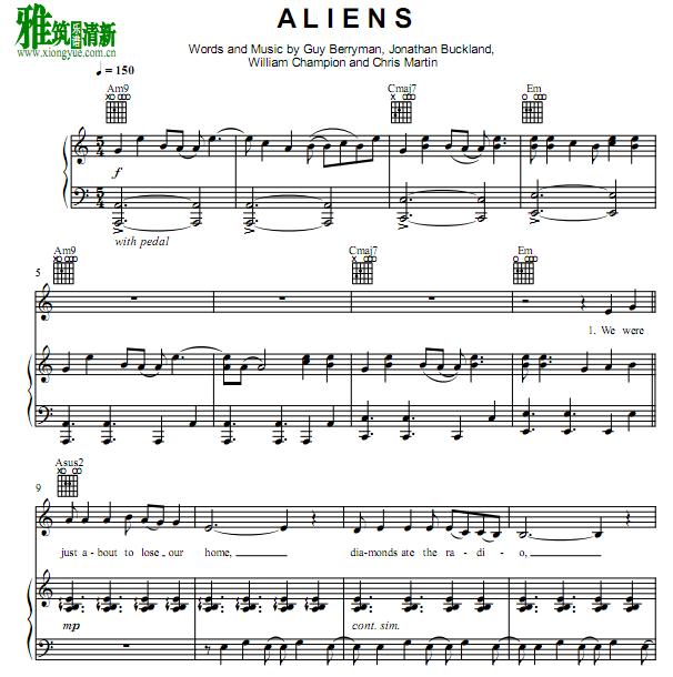 Coldplay - ALIENS钢琴伴奏谱