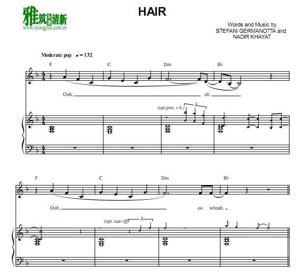 Lady Gaga - Hair钢琴伴奏谱