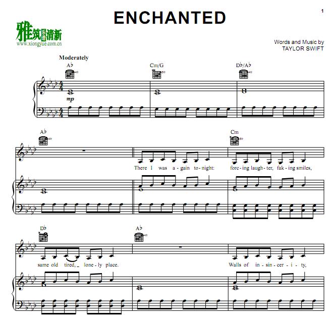 Taylor Swift - Enchanted钢琴谱