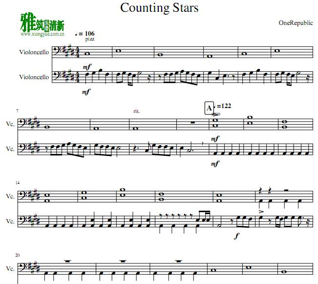 Counting Stars大提琴二重奏谱