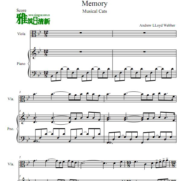 音乐剧猫cats - Memory中提琴钢琴二重奏谱
