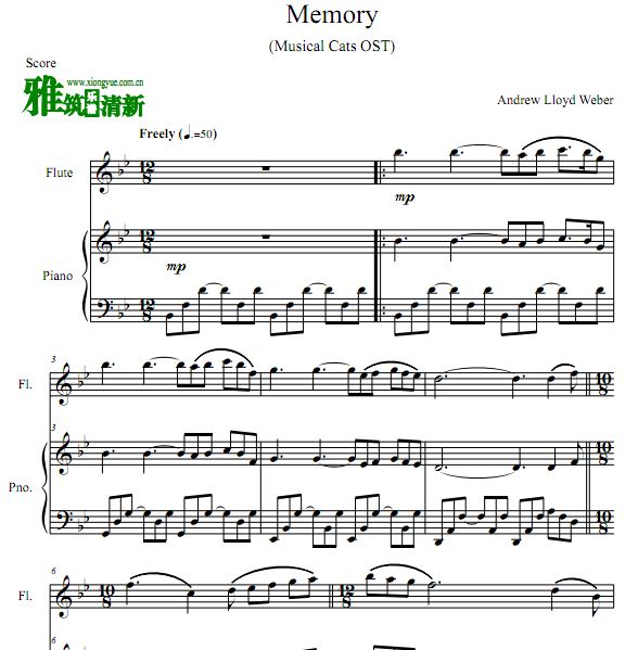 音乐剧猫cats - memory长笛钢琴合奏谱