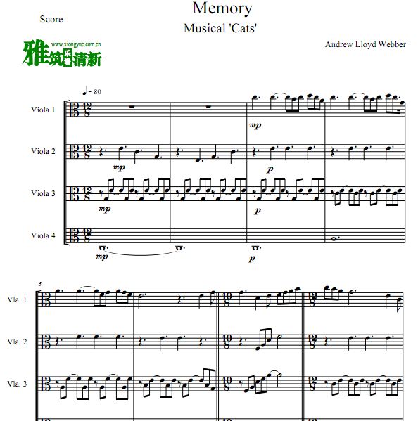 音乐剧猫cats - Memory四把中提琴合奏谱