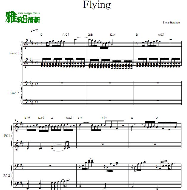 Steve Barakatt - Flying钢琴四手联弹谱