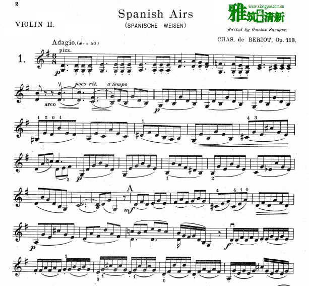 贝里奥小提琴二重奏谱 beriot 6 characteristic duos Op. 113 Spanish Airs