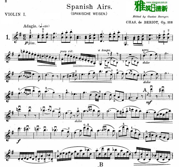 贝里奥beriot 6 characteristic duos Op. 113 Spanish Airs小提琴二重奏谱