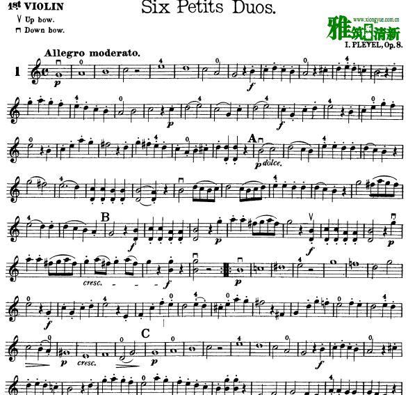 普莱耶尔 pleyel - Six Petits Duos for Two Violins, Op. 8小提琴二重奏谱