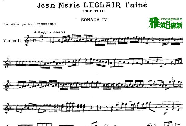 勒克莱尔 Leclair - sonatas for two violins op.3 No.4小提琴二重奏谱