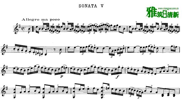 勒克莱尔 Leclair5小提琴奏鸣曲 op.3 No.5 二重奏谱