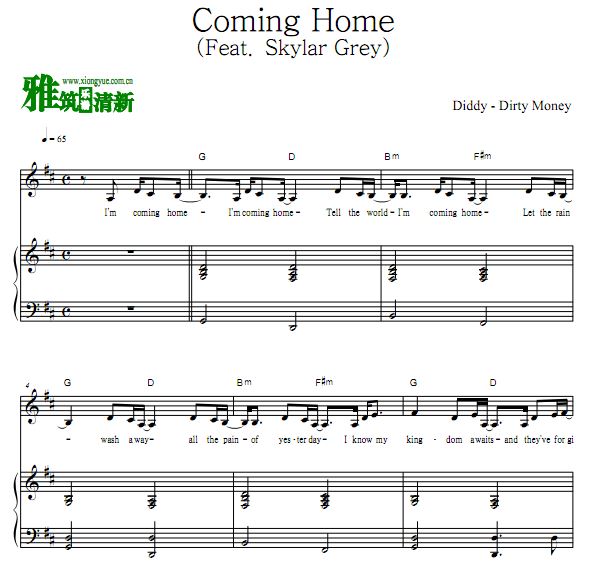 Diddy & Dirty Money (Feat. Skylar Grey) Coming Home歌谱 弹唱钢琴谱