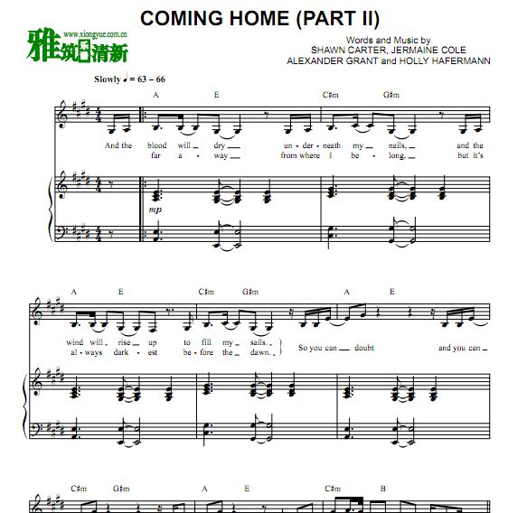 Skylar Grey - Coming Home (Part II)歌谱 钢琴弹唱谱