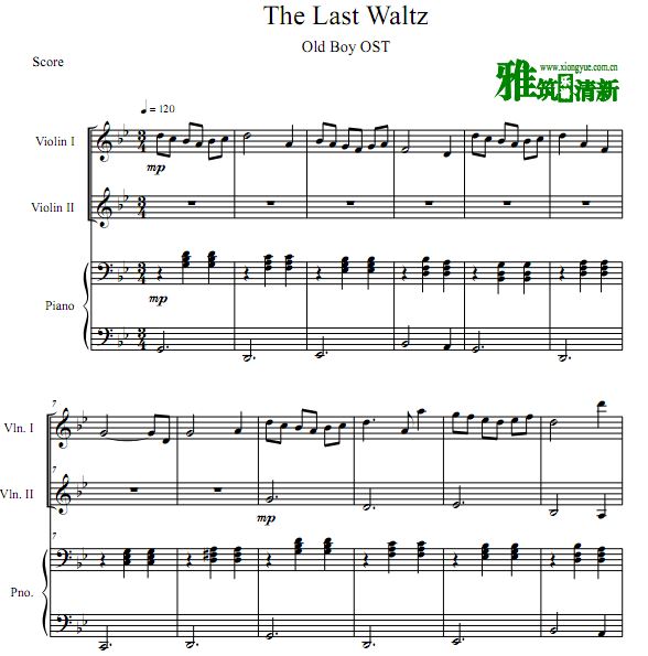 老男孩 The Last Waltz小提琴大提琴钢琴重奏谱