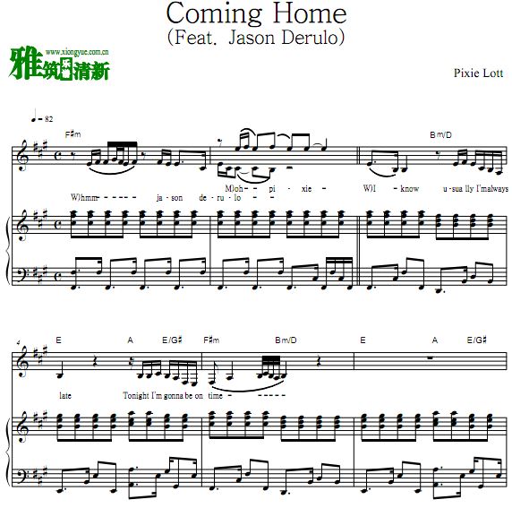 Pixie Lott - Coming Home歌谱 弹唱钢琴谱 (Feat. Jason Derulo)