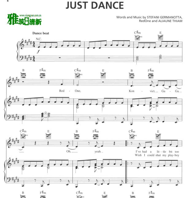 Lady GaGa - Just Dance 钢琴谱 歌谱