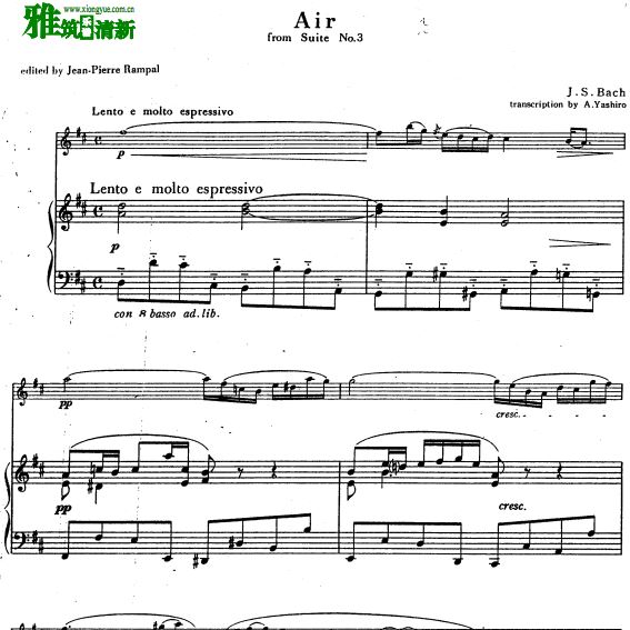 巴赫G弦上的咏叹调长笛钢琴谱