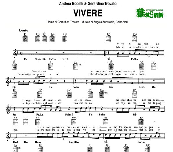 Andrea Bocelli - Vivere歌谱 To Live歌谱