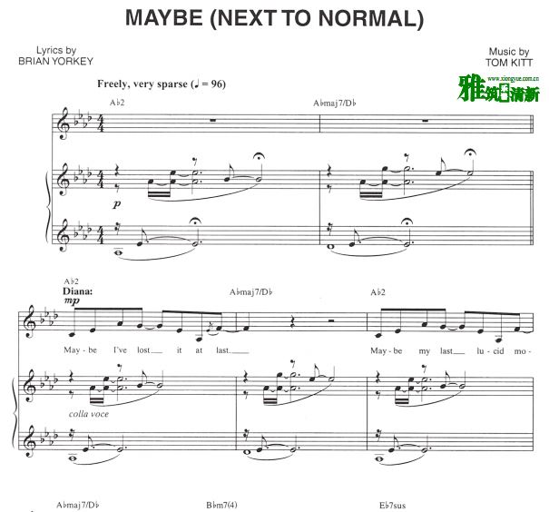 近乎正常 Next to Normal - Maybe (Next to Normal)声乐钢琴伴奏谱
