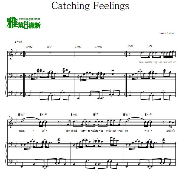 Justin Bieber - Catching Feelings歌谱 弹唱伴奏钢琴谱