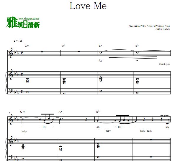 Justin Bieber - Love Me歌谱 弹唱伴奏钢琴谱 