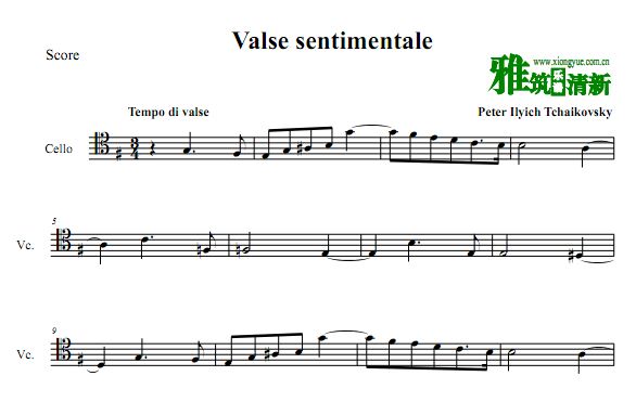 柴可夫斯基 忧伤圆舞曲大提琴谱 Tchaikovsky Valse sentimentale Op.51, No.6大提琴谱