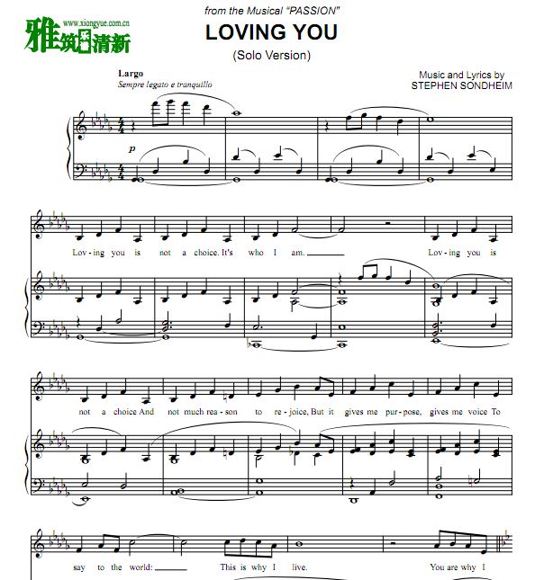 音乐剧 Passion激情 - Loving You 钢琴伴奏声乐谱