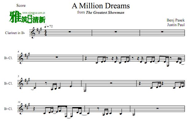 马戏之王 A Million Dreams单簧管谱