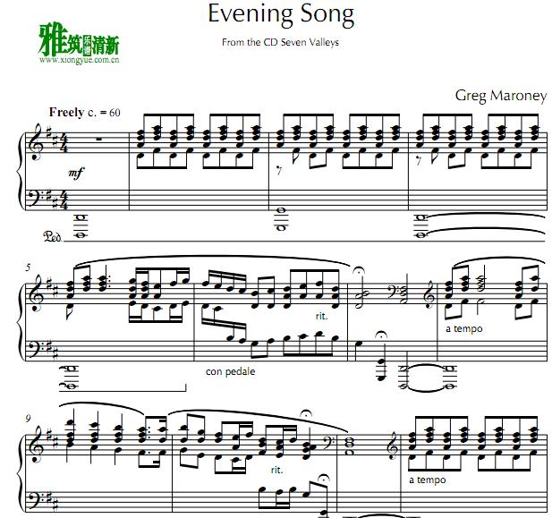 Greg Maroney - evening song钢琴谱