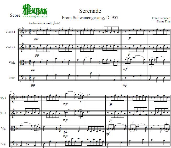 舒伯特 小夜曲 弦乐四重奏谱 