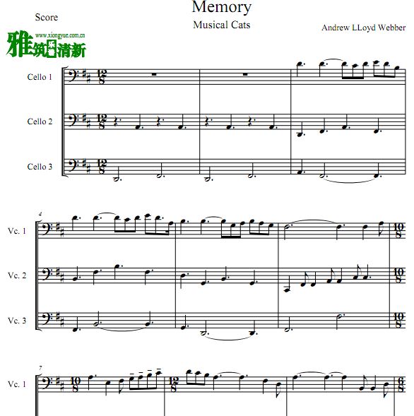 音乐剧Cats - Memory大提琴三重奏谱