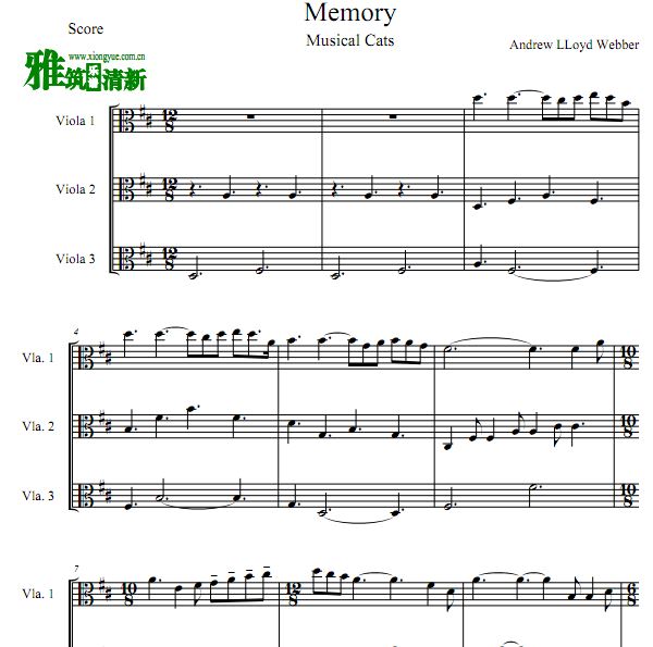 音乐剧猫Cats - Memory三把中提琴合奏谱