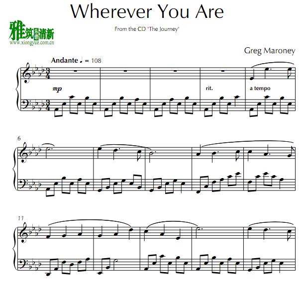 Greg Maroney - Wherever You Are钢琴谱