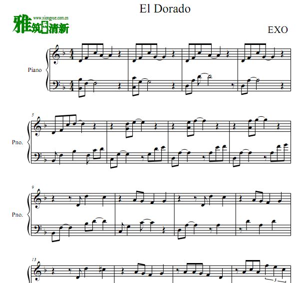  EXO - EL DORADO钢琴谱 黄金国钢琴谱