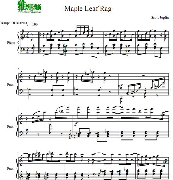 Scott Joplin - Maple Leaf Rag钢琴谱 C调 枫叶拉格泰姆