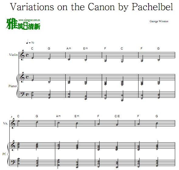 George Winston - Variations on the Canon卡农变奏曲小提琴钢琴合奏谱