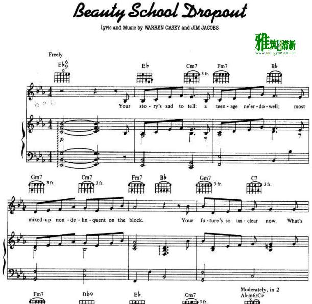 Beauty School Dropout钢琴谱