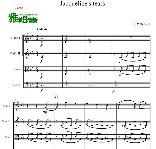 Jacqueline's Tears 杰奎琳的眼泪弦乐四重奏谱